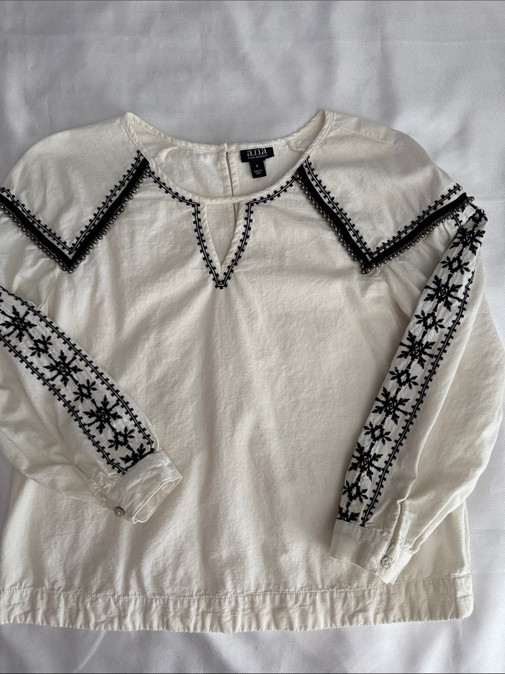 a.n.a White Blouse with Black Embroidered Trim